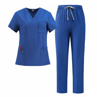 Quick-Drying V-Neck Scrub Top and Pants Breathable Short Sleeve Medical Attire Moisture-Wicking Nurse Doctor Workwear Set for Doctors, Dentists, Veterinarians, Operating Room, Hospital, Oral Office, Beauty Salon