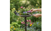 Pedestal Bird Feeder Outdoor Cast Avian Feeder Decorative Garden Ornament for Gardeners, Backyard, Patio, Courtyard