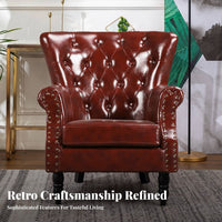 Retro Design Upholstered Wingback Chair High Back Design Tufted Single Sofa Rolled Arms Armchair Space Saving for Business Owners, Homeowners, Hotel, Photo Studio, Small Areas, Study