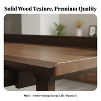 Solid Wood Double Desk Spacious Workspace Long Two Person Desk with Drawers Stable and Sturdy Mid-Period Modern Workstation for Remote Workers