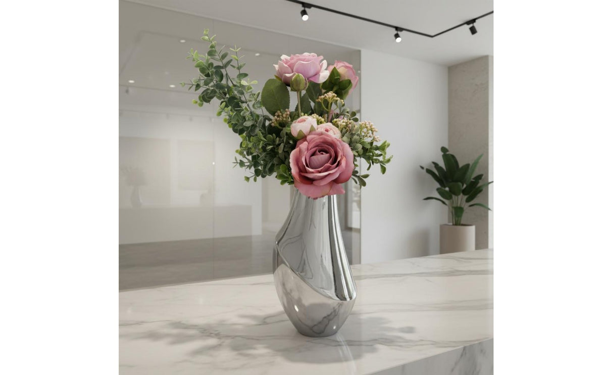 Silver Vase Lustrous Finish Decorative Vase Textured Surface Decor Piece for Office