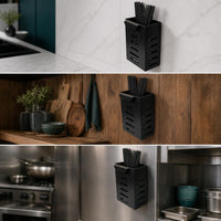 Wholesale Stainless Steel Wall-Mounted Chopstick Holder with Drain, Spoon Utensil Caddy, Kitchen Storage Rack