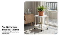 Solid Wood 2-Tier Rolling Plant Stand Freestanding 2-Layer Floor Shelf with Wheels Long-Lasting Construction Rolling Plant Shelf Easy Assembly for Living Room, Balcony, Corner