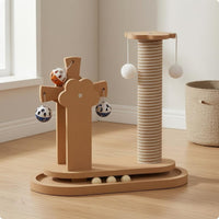Feline Activity Activity Hub Hanging Balls Feline Tree with Toys Scratching Post Floor-Standing Pet Furniture Double Ball Track