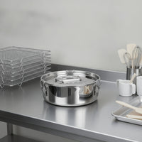 Universal Steaming Pot with Locking Clasps Slimline Stainless Steel Steamer Insert Compact Steamer Basket with Lid Dishwasher Safe for Stockpot