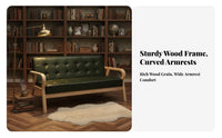 Retro Aesthetic Tufted Bentwood Couch Compact Design Button-Tufted 2-Seater High-Density Foam Cushion Sofa Curved Wooden Armrests for Cafe Owners, Apartment Dwellers, Small Areas, Office, Reception Area, Bedroom