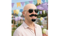 Natural-Looking Bald Cap with Glasses and Mustache Skin-Tone Bald Scalp Cap Kit Wrinkled Cosplay Set Aviator-Style for Cosplayers, Adults, Actors, Halloween, Theatre