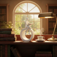 Romantic Design Reading Person Figurine Lightweight Reading Figure Statue Easy to Clean Abstract Reader Figurine for Readers, Study Room, Desk, Office