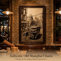 Old Shanghai Street Scene Black and White Wall Art for Restaurants and Home Decor