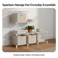Large Capacity Metal Grid Storage Rack Easy Assembly Wire Cube Storage Shelf Sturdy and Long-Lasting for Students, Bedroom, Living Room