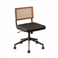 Adjustable Height Cane Back Rolling Chair Retro Design Swivel Seat Breathable Backrest Office Furniture Ergonomic Design for Home Users, Students, Adults, Study Room, Bedroom, Small Areas