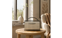 Handbag-Shaped Ornament Black Iron Grid Desk Ornament Carry Handle Metal Handbag Decor