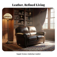 Top-Grain Leather Brown Three-Seater Sofa Retro USA Retro aesthetic 3-Seater Settee Upholstered Couch Comfortable for Apartment Dwellers, Homeowners, Interior Design aficionados, Lounge Area, Den, perusing Corner, Home Office