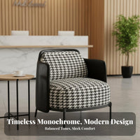 Fashion-Forward Houndstooth Armchair Stylish Design Upholstered Accent Chair Ergonomic spine supportrest Living Room Seating Wide Seat for Interior Designers, Business Owners, Reception Area, Hotel Lobby, cosmetics studio, Bedroom