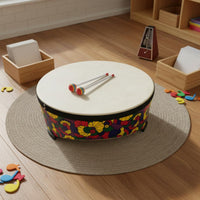 22-Inch Wooden Floor Drum Includes 2 Mallets Kids Music Drum  Develops Rhythm Percussion Instrument for Young Children, Preschool