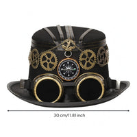 Brass-Tone Gears Steampunk Top Hat Wide Brim Victorian Steampunk Hat Decorative Band Costume Accessory Structured Crown for Stage Performance, Theater