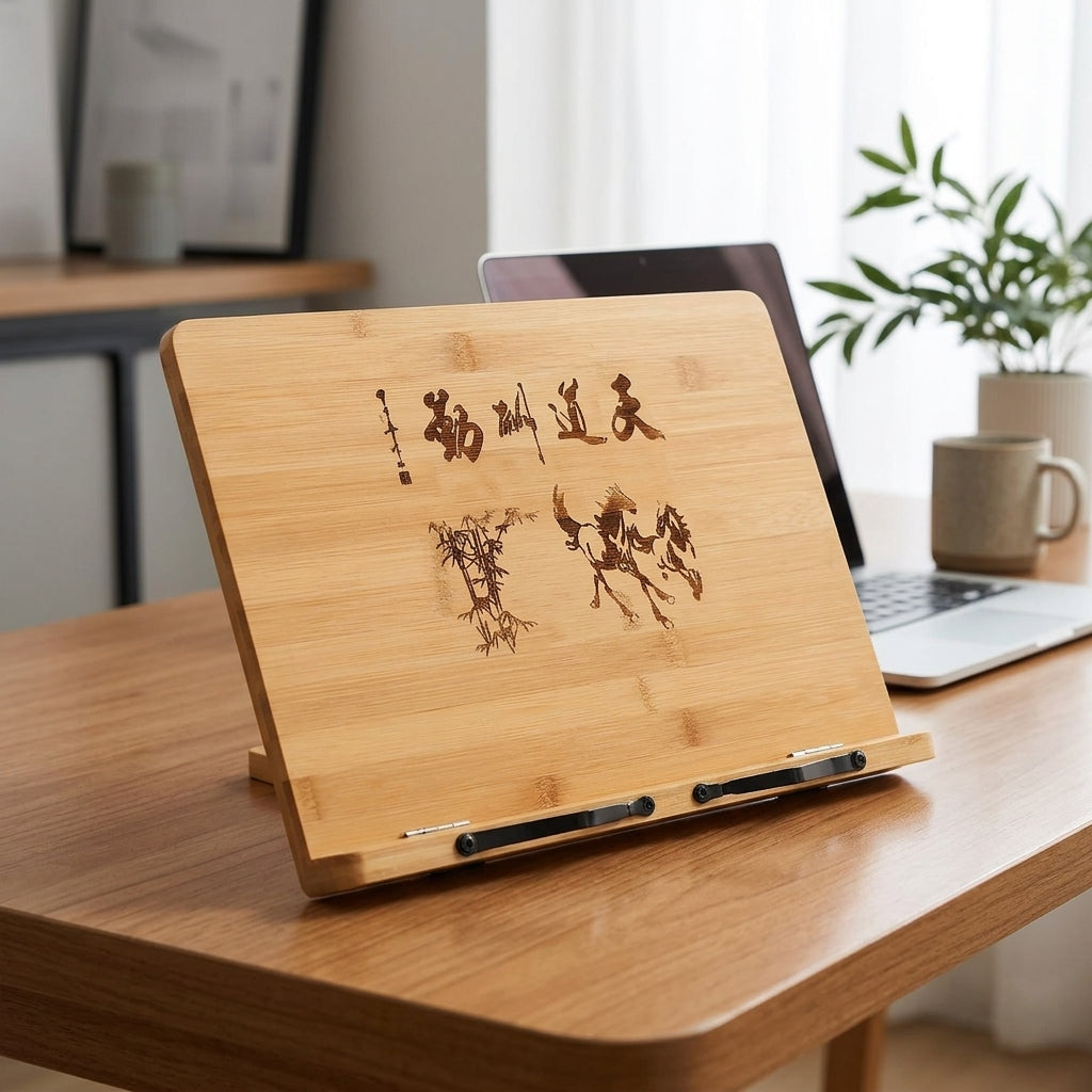Bamboo Book Stand, Adjustable Folding Support for Reading and Recipes, Ergonomic Book Holder 39x28cm