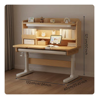 Child's Writing Table with Chair Wooden Student Writing Desk with Hutch Ergonomic Height Adjustable Homework Station Built-in Lamp Suitable for Kids Study Room Home School