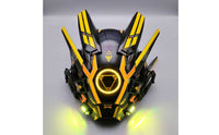Retro-Futuristic LED Helmet Recharge-Capable Lights Sound Reactive Cosplay Helmet Adjustable Straps Retro-Futuristic Techwear Facepiece for DJs