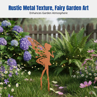 Outdoor Garden Decor, Fairy Silhouette Metal Iron Ornament, Rustic Yard Accent
