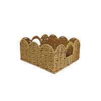 Woven Paper Rope Basket Large Capacity Edge Basket with Handles Multi-Functional Rattan Style Storage Bin for Kitchen, Living Room, Shelves