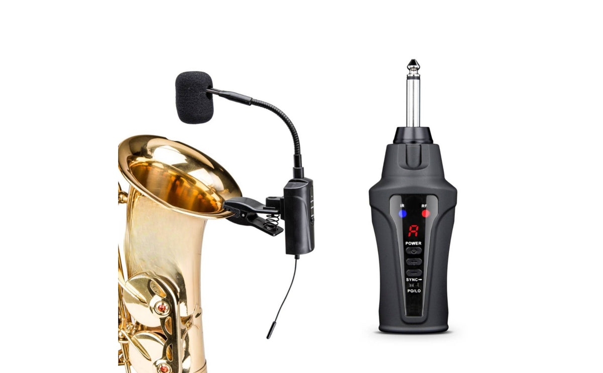 Saxophone Audio Pickup with Gooseneck Rechargeable Wireless Ultra-High Frequency Audio Pickup System Portable Plug-and-Play