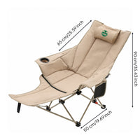 Collapsible Folding Lounge Chair with Cup Holder High-Back Reclining Camp Chair with Headrest Foldable Recliner Supportive for Backyard