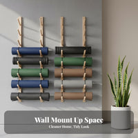 Space-Saving Wall Mounted Exercise Mat Rack Easy to Install Solid Wood Exercise Mat Storage Heavy Duty Foam Roller Wall Rack Keeps Gym Tidy