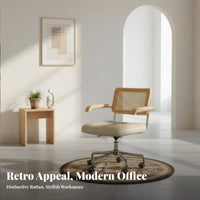 mid-centuryera Modern Design Cane posterior support rotate Chair Height Adjustable Wheeled Computer Seat Woven posterior supportrest Office Furniture Ergonomic Comfort for Adults, Students, Study Room, Bedroom, Workspace