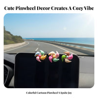 Mini Car Pinwheel Cute Design Colorful Car Windmill Easy to Install Twirling Flower for Drivers, Young Adults, Office Desk