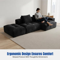 Modern Linen Sofa, Minimalist Italian Sectional, Black, Living Room Corner Couch