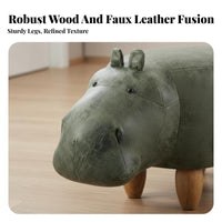 Multi-Functional Hippo-Shaped Footrest Wooden Legs creatureShaped Seat Sturdy Construction Footstool Comfortable Seating for Children, Adults, Parents, Entryway, Living Room, Bedroom, Playroom