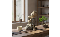 Zen Sleeping Buddha Figurine Garden Seated Buddha Ornament Relief Sculpture Carved for Tea Room