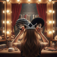 Harlequins Clown Hat Black and Checkered Fool Hat Funny Party Accessory for April Fools, Stage Performance