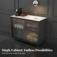 Rolling Cart with Fluted Door Light Luxury Aesthetic Side Cabinet Multi-Functional Mobile Design for Dining Area, Entryway