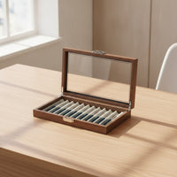 Wood-Grain 12-Slot Pen Organizer Walnut Pen Display Case Elegant Luxury for Collectors