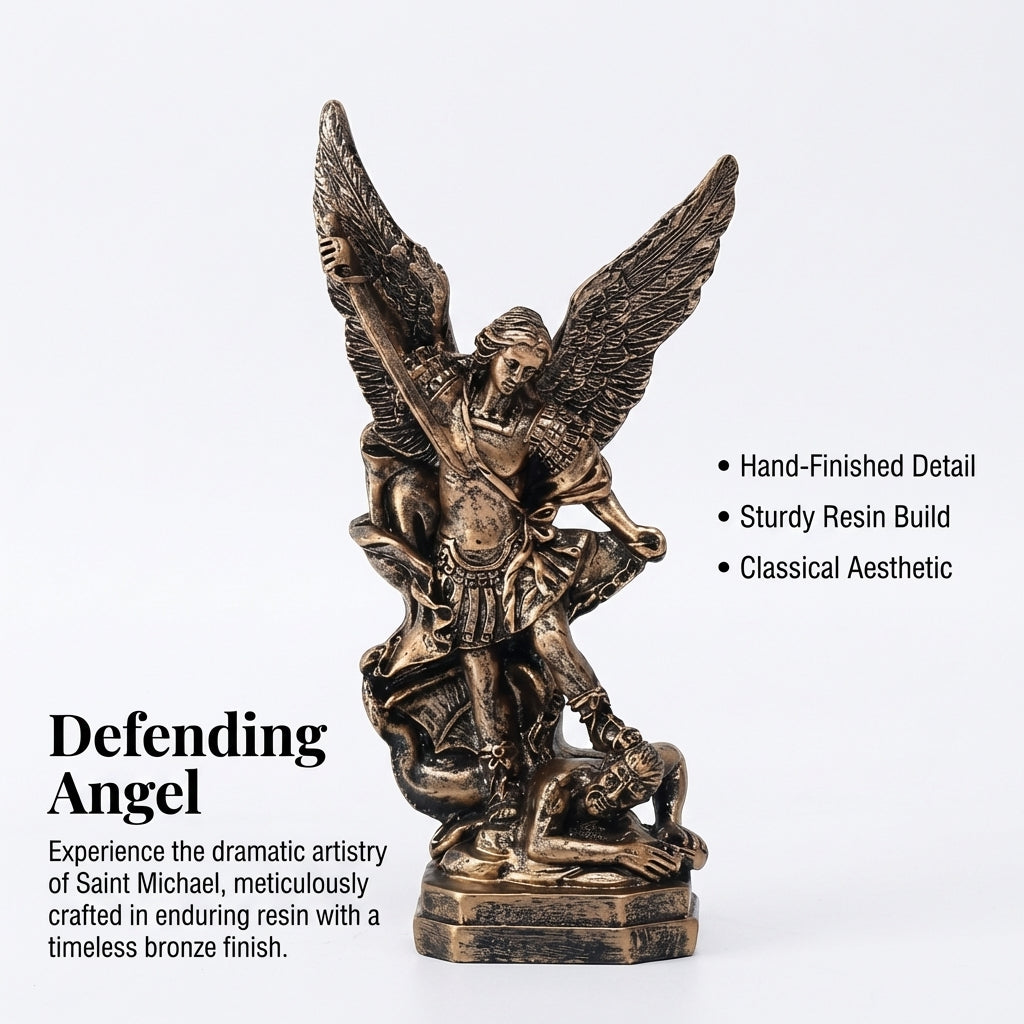 Saint Archangel Statue, Classical Bronze Finish Angel Figurine, Resin Craft for Home Altar Decor, Religious Gift Recipient, Spiritual Home Decorator