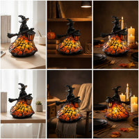 Tabletop Witch Statue with Lantern Seasonal Witch Figurine Gothic Halloween Lantern Sculpted for Collectors