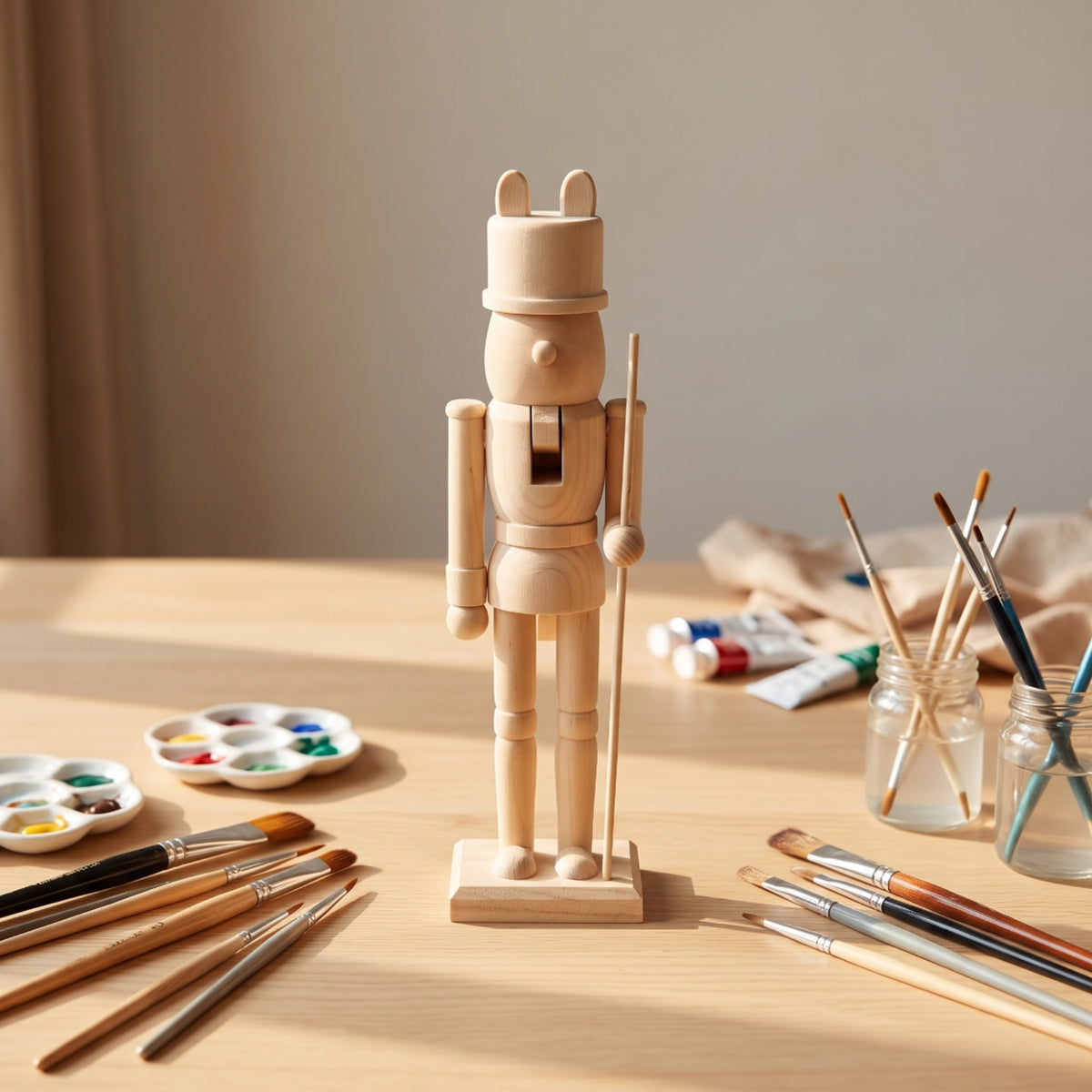 Unfinished Wooden Puppet Paintable Decorative Puppet Movable Wooden Ornament Minimalist for Crafters, Hobbyists