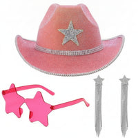 3 Pieces Dangling Star Earrings Glittering Star Sunglasses Cowboy Hat Set Lightweight Cowboy Hat Accessories Comfortable