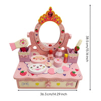 Pretend Dress-up Station Box Pink-Themed Play Makeup Vanity with Drawer Tabletop for Playroom
