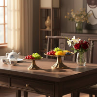 2 Pieces Metal Tray Stand Tranquil Decorative Dessert Stand Handcrafted Appearance Look Ornamental Fruit Tray for Tea Room, Entryway