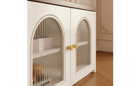 TV Cabinet Low-Profile TV Console with Glass Doors Wood-Grain Media Console with Glass Doors for Living Room, Small Apartment