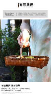 Handwoven Purple Bamboo Storage Basket with Handle