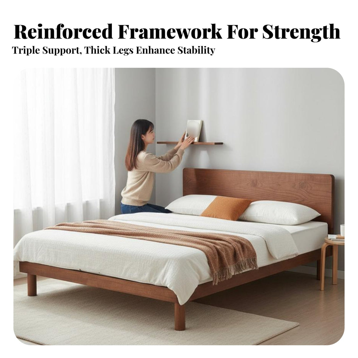 Slatted Single Bed Frame Minimalist Design Slatted Bed Frame No Box foundation Needed Bedroom Furniture for Apartment Dwellers, Individuals, Dorm Room