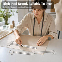 3 Pieces Multifunction Stainless Steel Ruler Set Printed Scale Curved Ruler Set Slim Flat Measuring Tool Silver-Colored