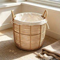 Rattan-Look Laundry Basket, Bathroom Handheld Lidless, Country Style with Floral Pattern