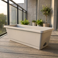Resin Plant Pots for Flowers and Flower Boxes, Trough Planter for Outdoor Vegetables, Long Balcony Planter with Tray, Water-Saving Smooth Finish