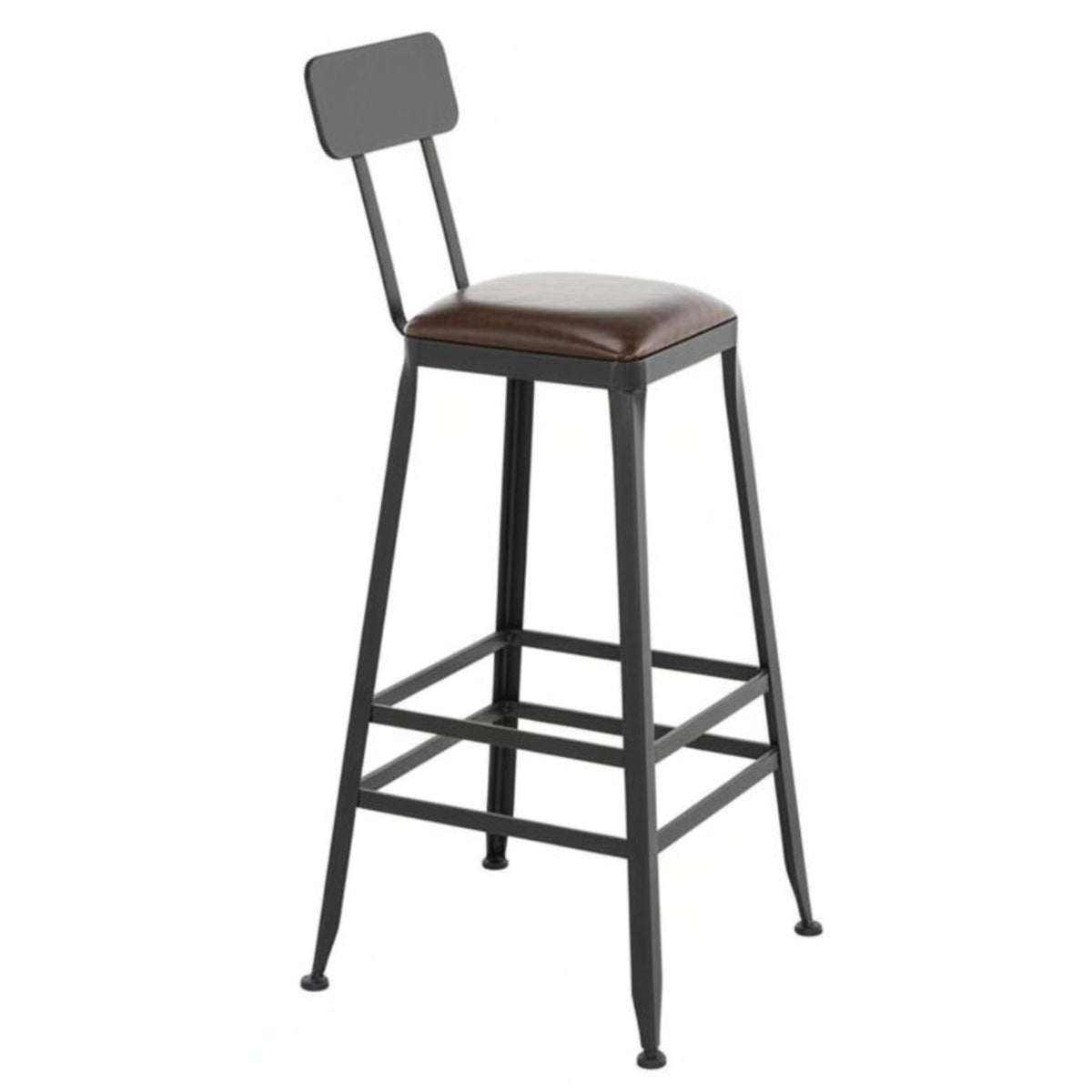 Solid Wood Seat Industrial Bar Stool with Backrest Simple Design Industrial Low-Back Stool Modern Aesthetic Counter Chair Sturdy Frame for Homeowners, Business Owners, Couples, Balcony, Kitchen Island, Restaurant, Dining Room