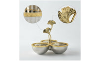 Tabletop Dish with Ginkgo Foliage & goldenTone Snack Bowl with Leaf Topper Ribbed for Home Entertaining